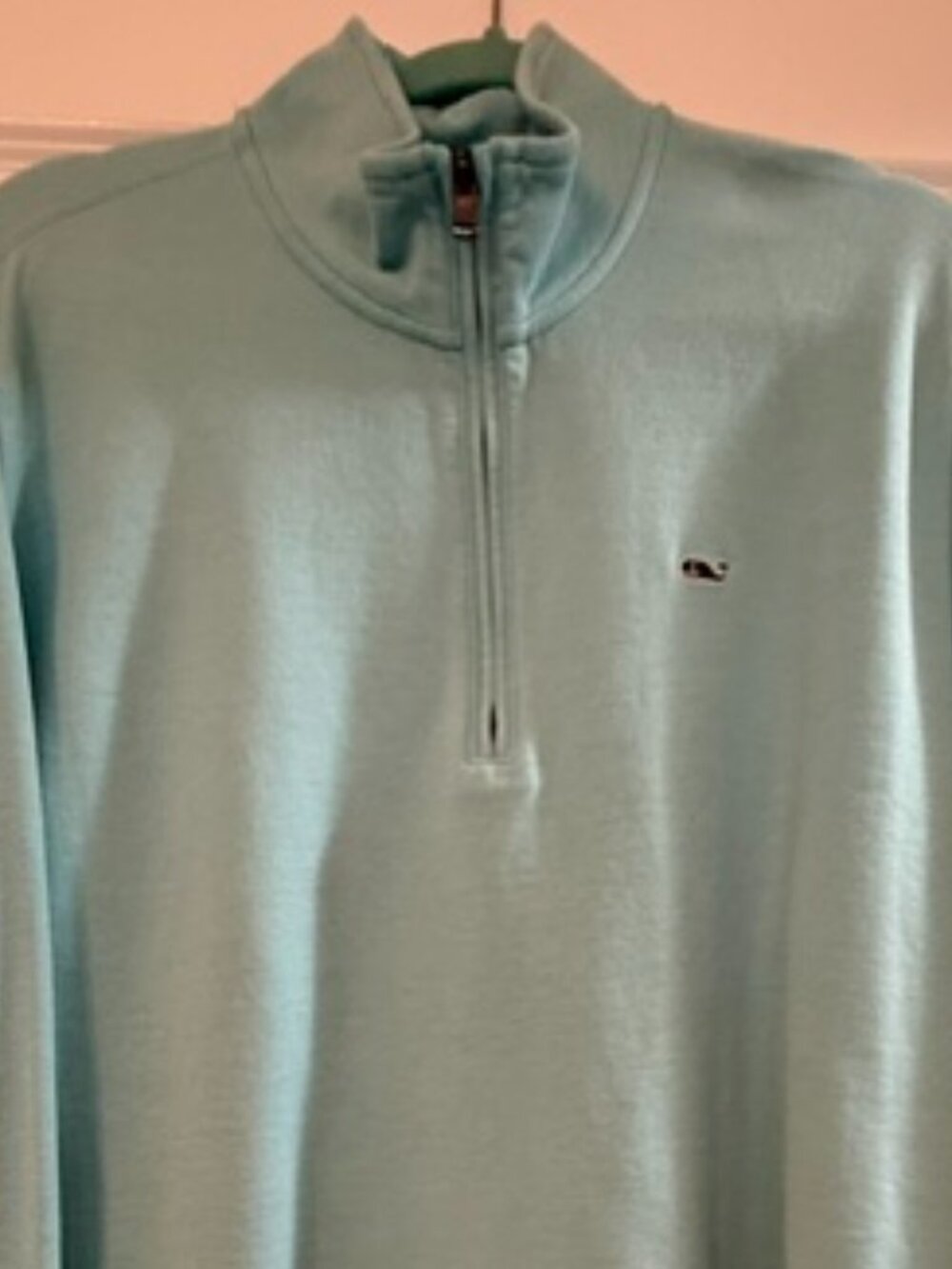 Vineyard Vines men's Saltwater Quarter-Zip in light heathered aqua, size XL